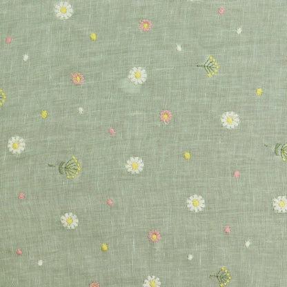 Pista Green Color Linen Booti Fabric