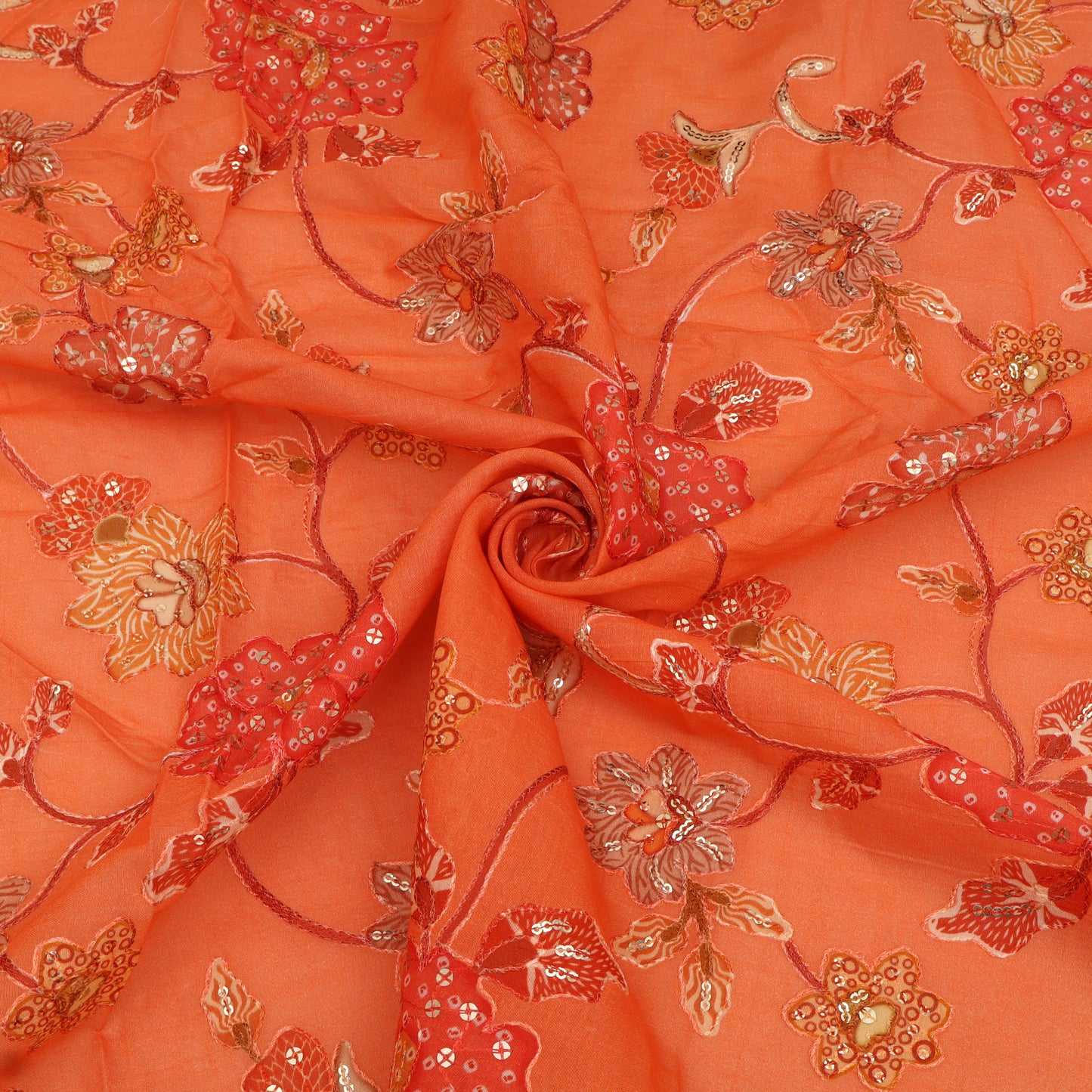 Mul Chanderi Position  Print Embroidery Fabric