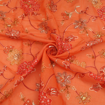 Mul Chanderi Position  Print Embroidery Fabric