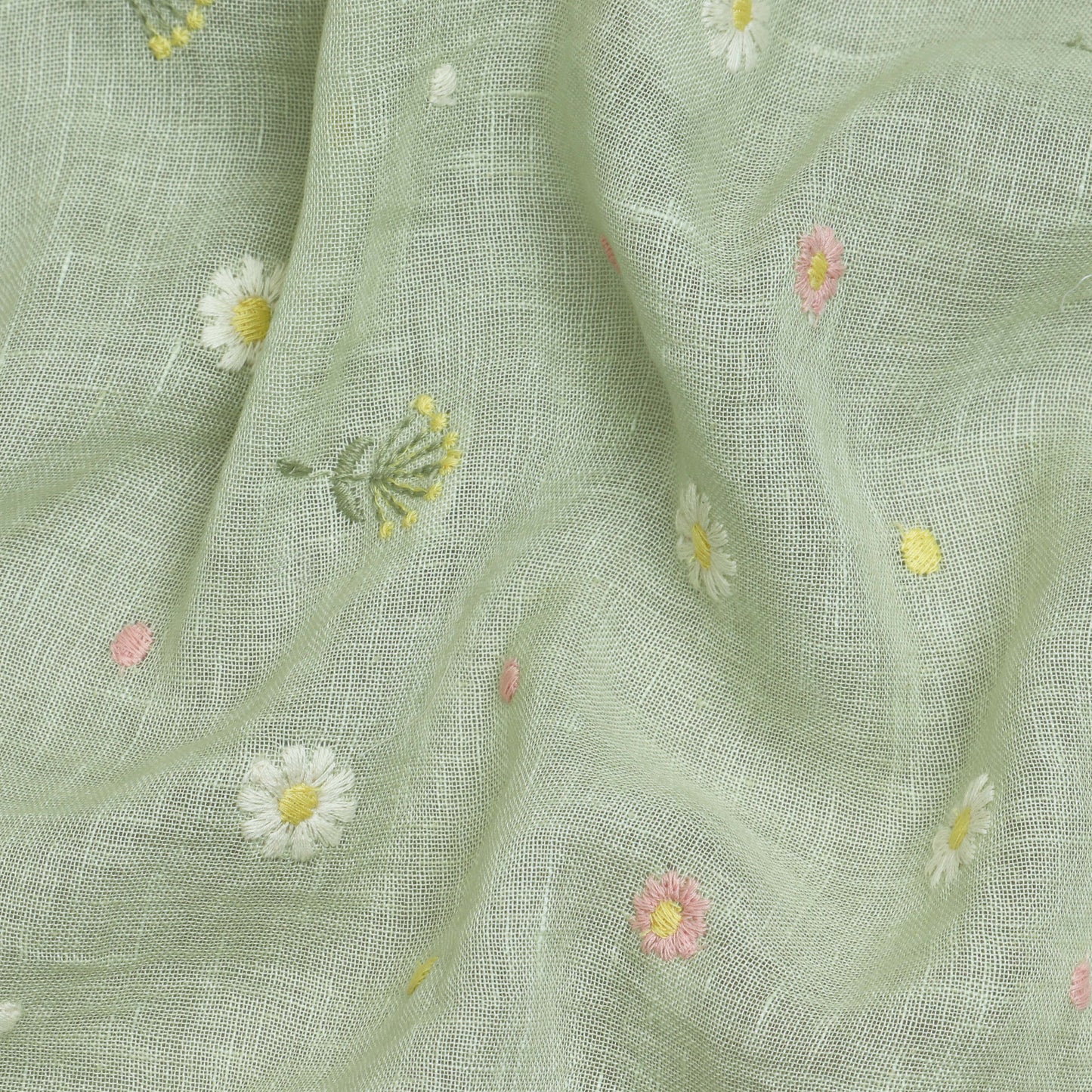 Pista Green Color Linen Booti Fabric