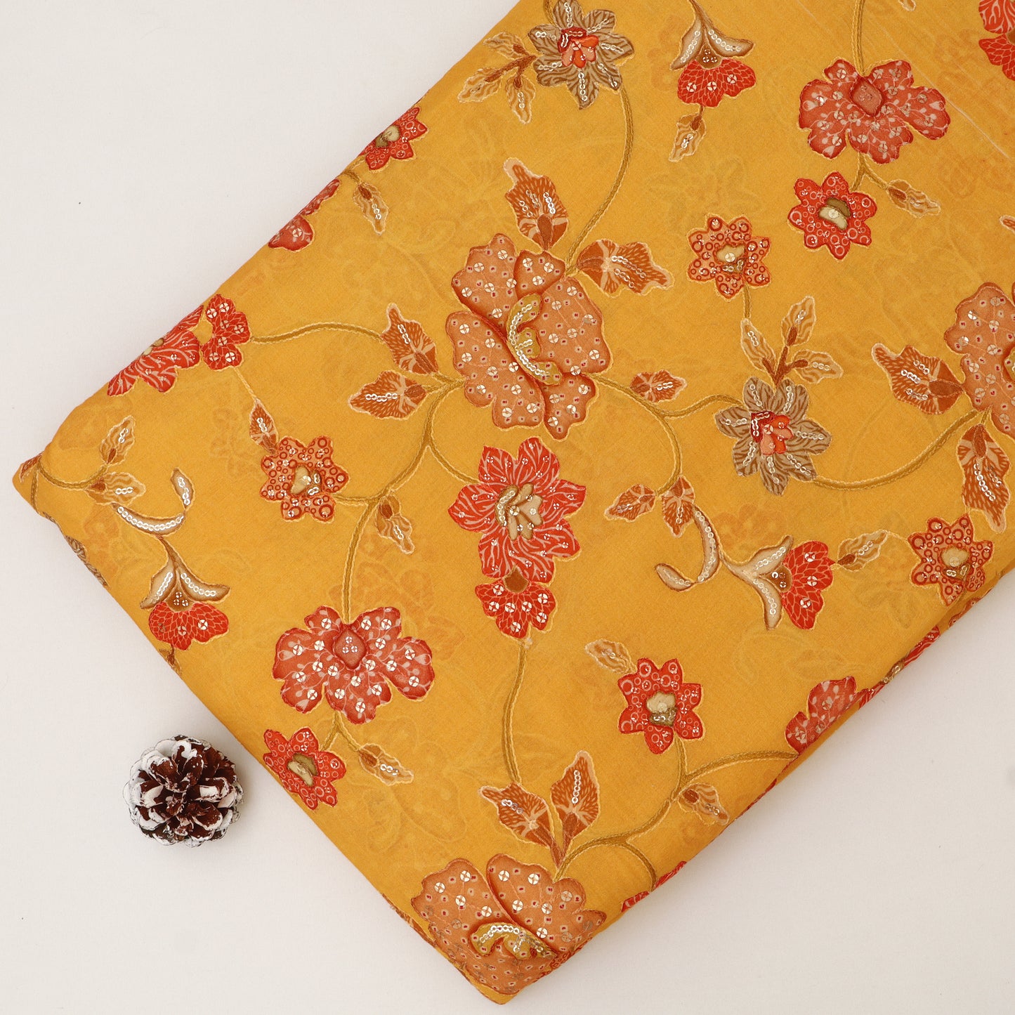 Mul Chanderi Position  Print Embroidery Fabric
