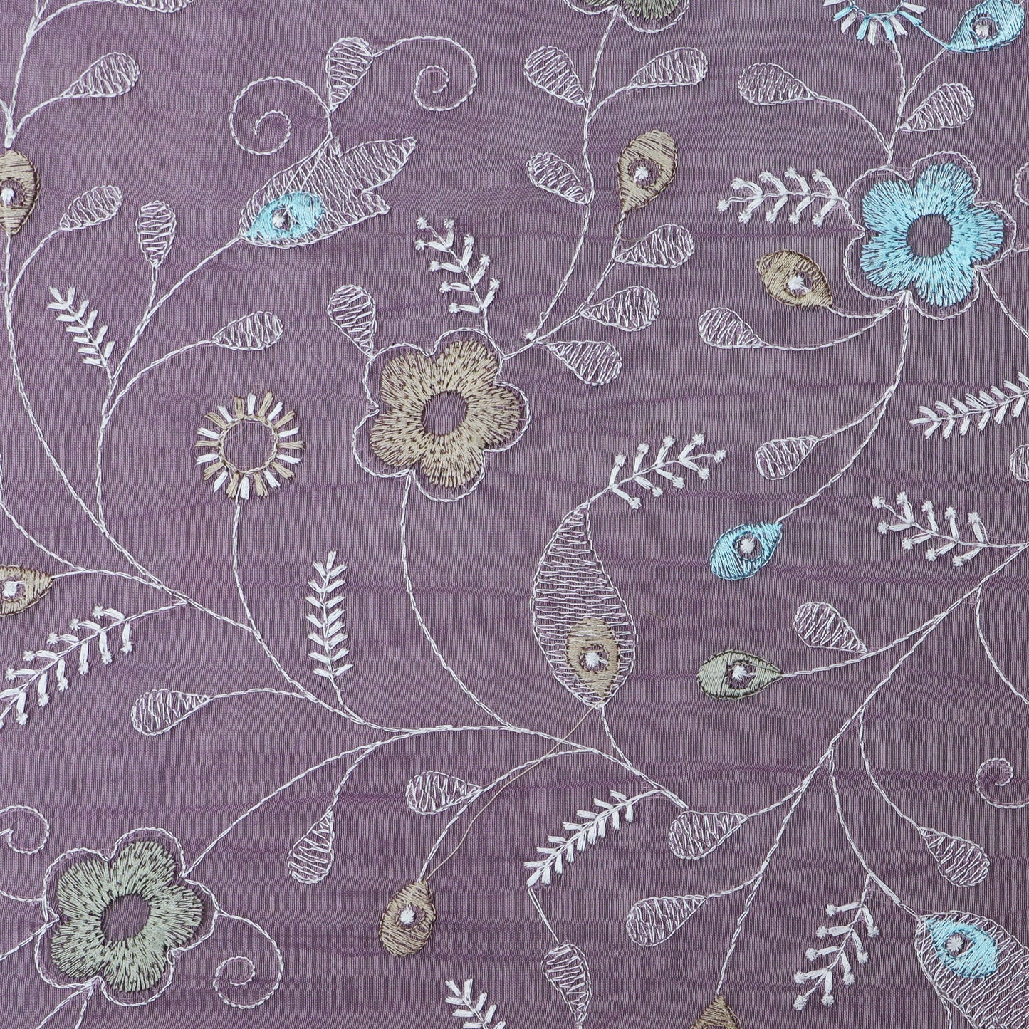 Lavender Color Chanderi Embroidery Fabric