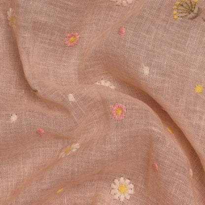 Peach Color Linen Booti Fabric