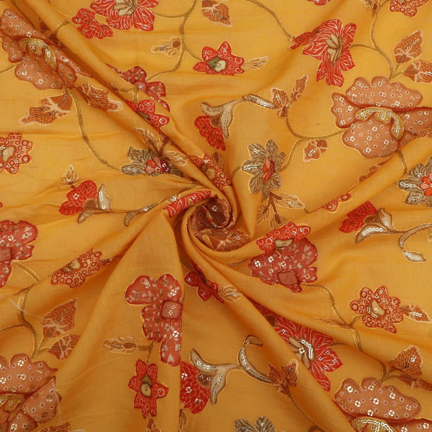 Mul Chanderi Position  Print Embroidery Fabric