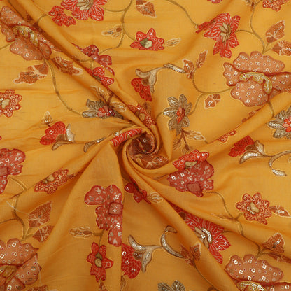 Mul Chanderi Position  Print Embroidery Fabric