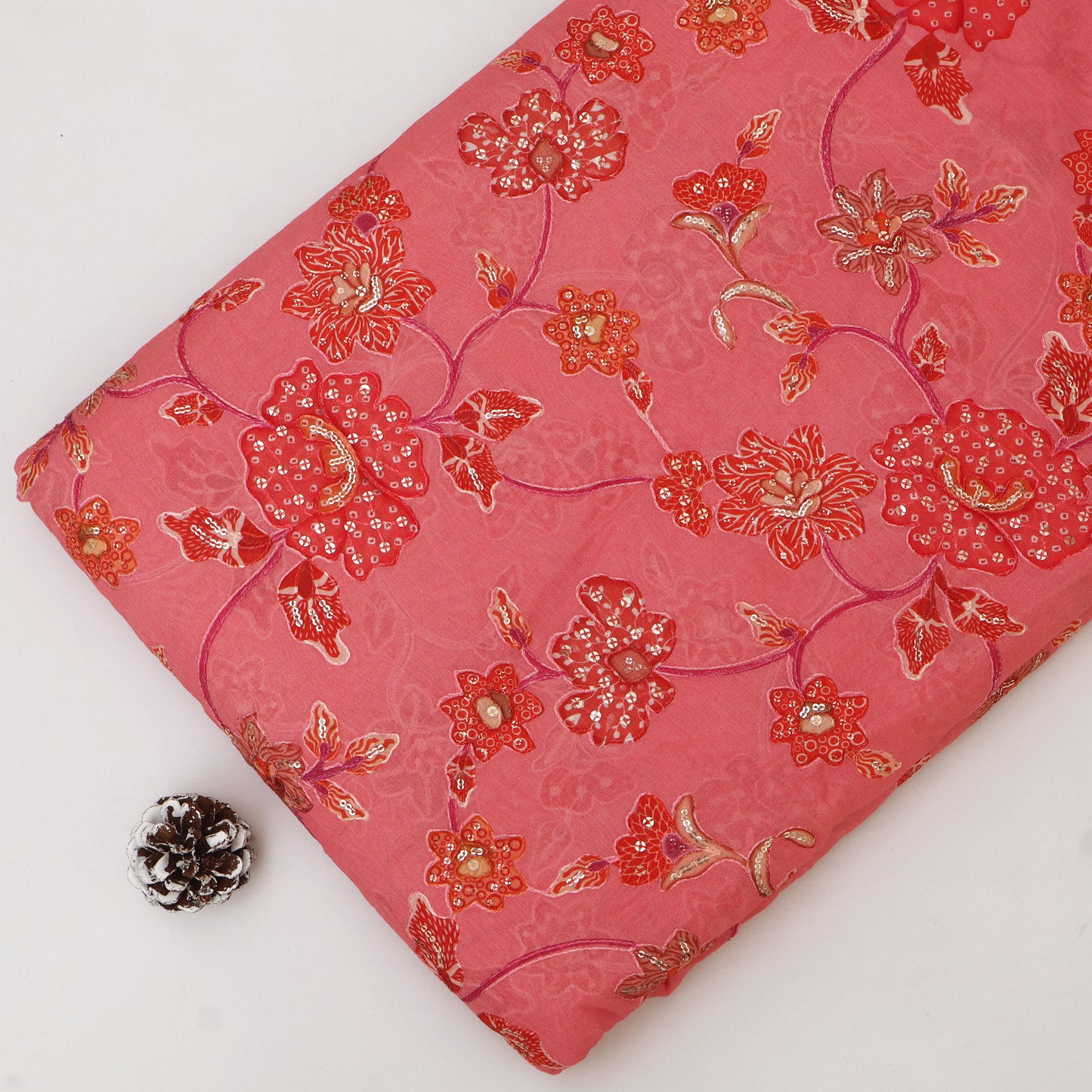 Mul Chanderi Position  Print Embroidery Fabric