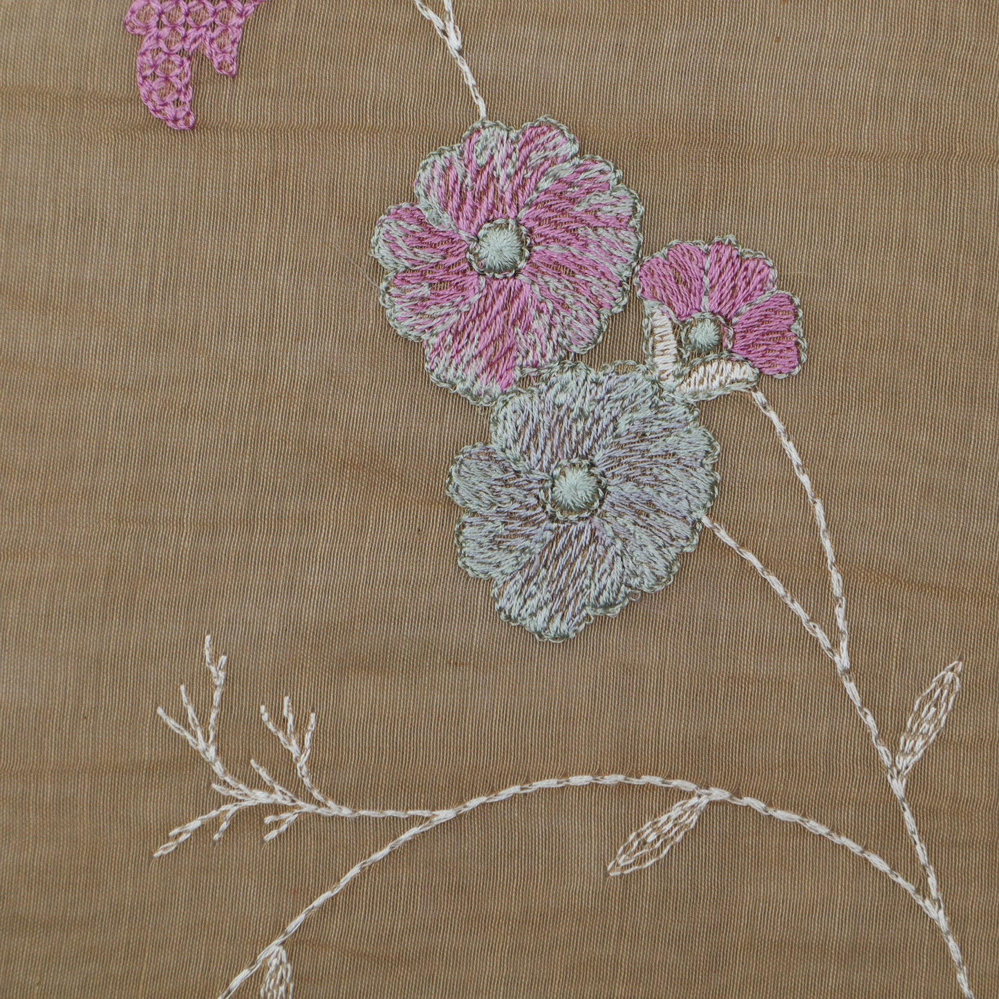 Beige Color Chanderi Embroidery Fabric