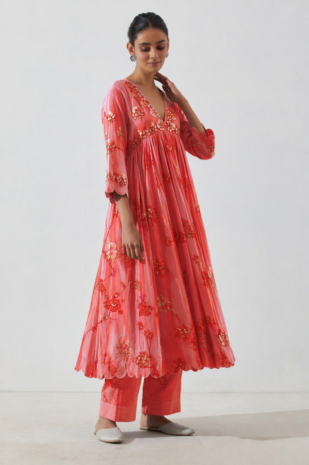 Mul Chanderi Position  Print Embroidery Fabric