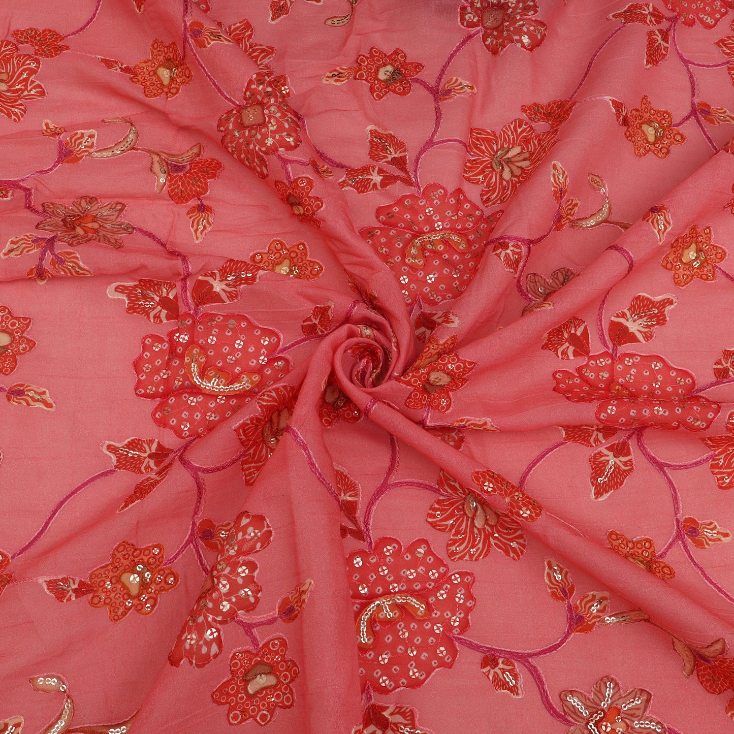 Mul Chanderi Position  Print Embroidery Fabric