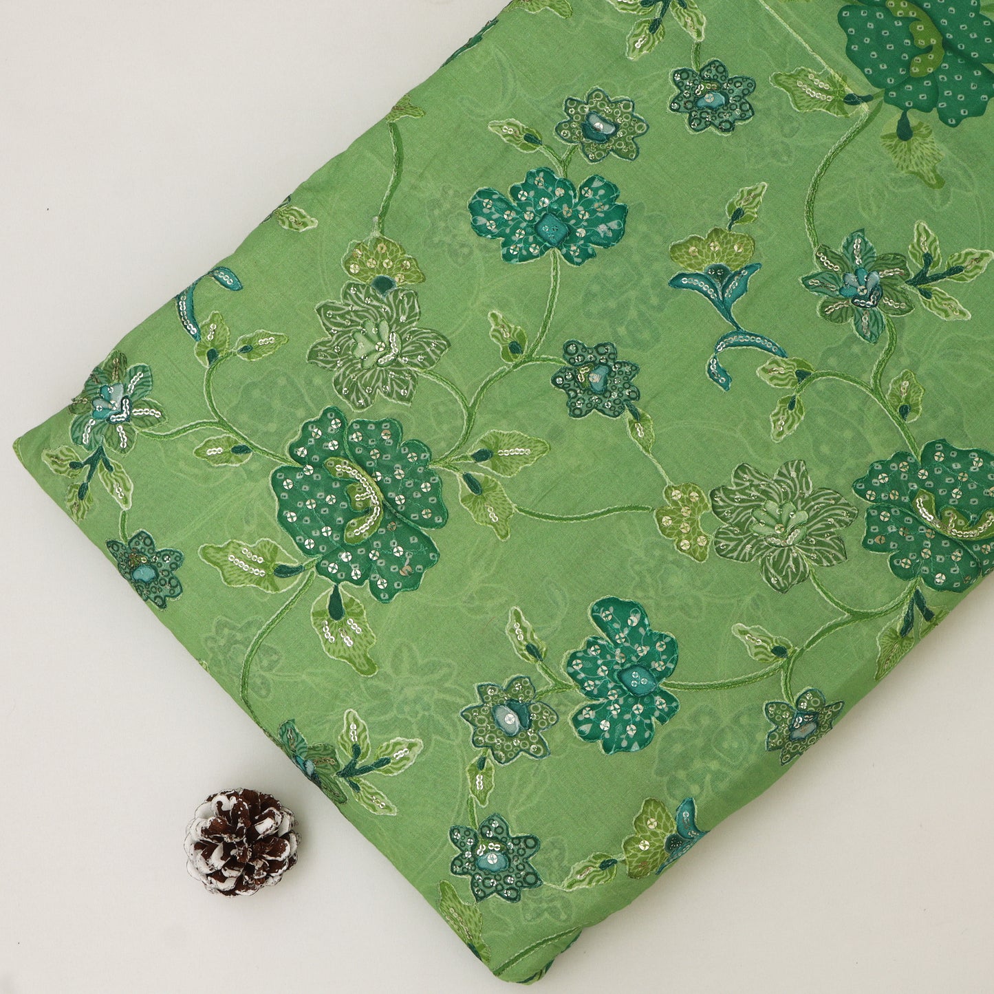 Mul Chanderi Position  Print Embroidery Fabric