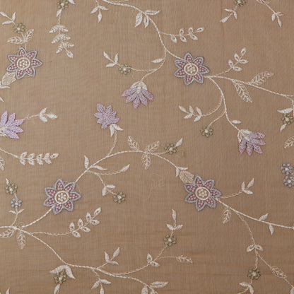 Peach Color Chanderi Embroidery Fabric