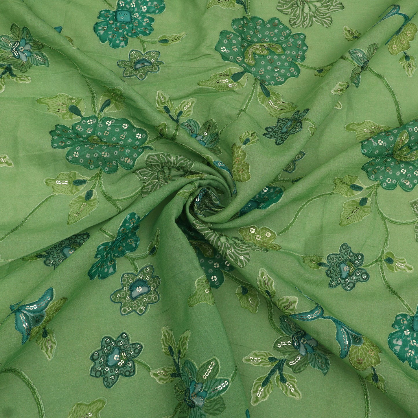 Mul Chanderi Position  Print Embroidery Fabric