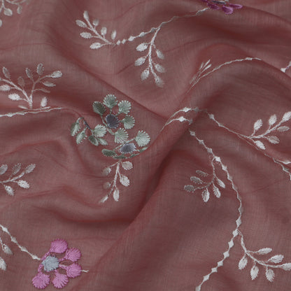 Gajri Color Chanderi Embroidery Fabric