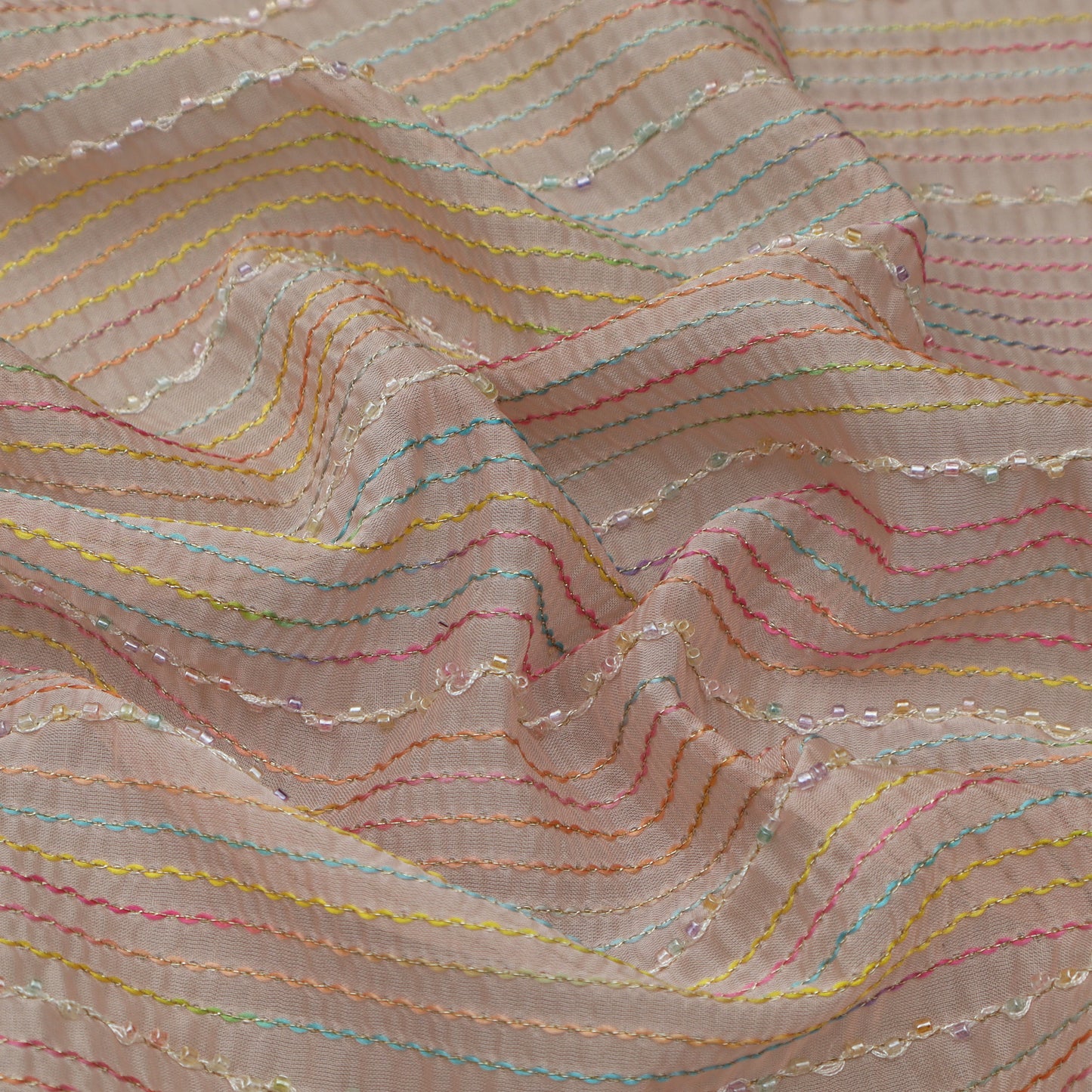 Onion Color Organza Stripe Fabric