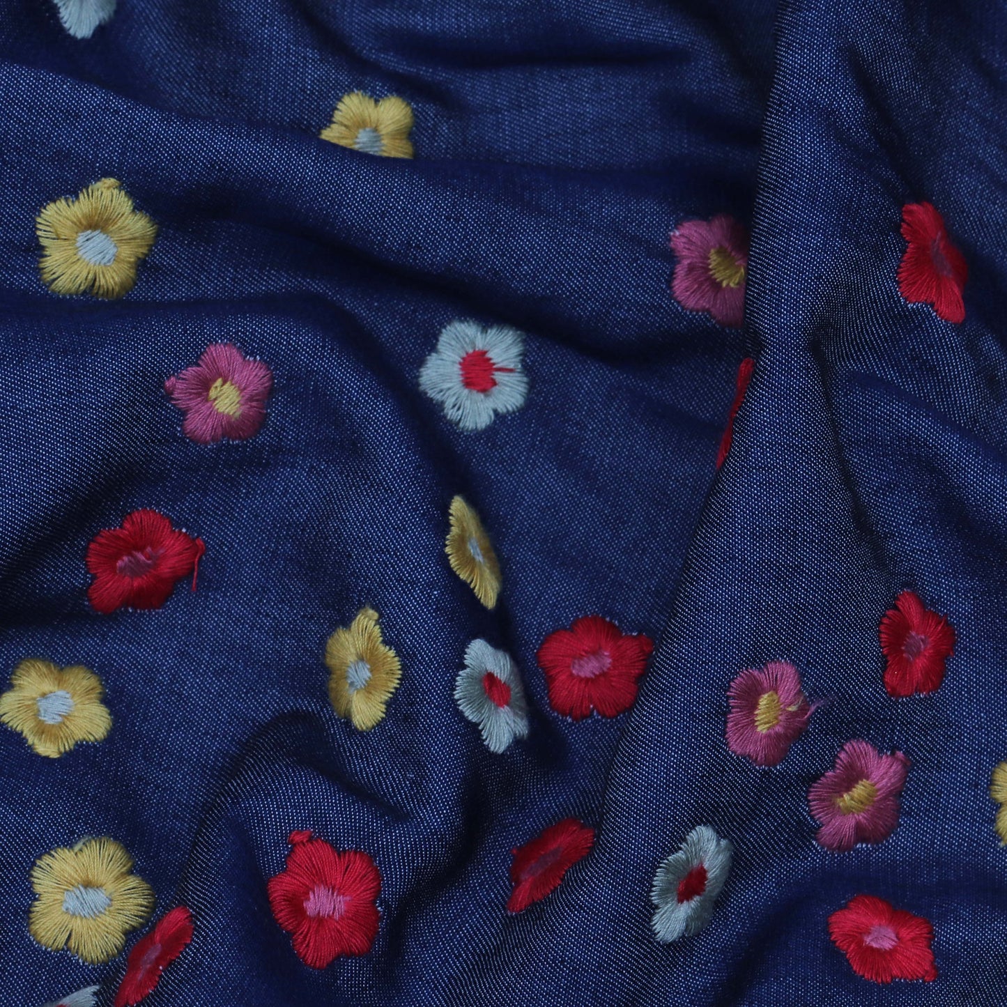 Blue Color Denim Embroidery Fabric