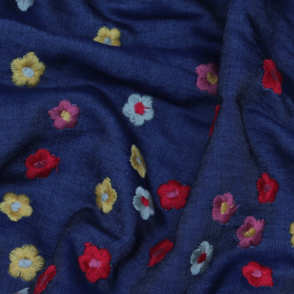 Blue Color Denim Embroidery Fabric