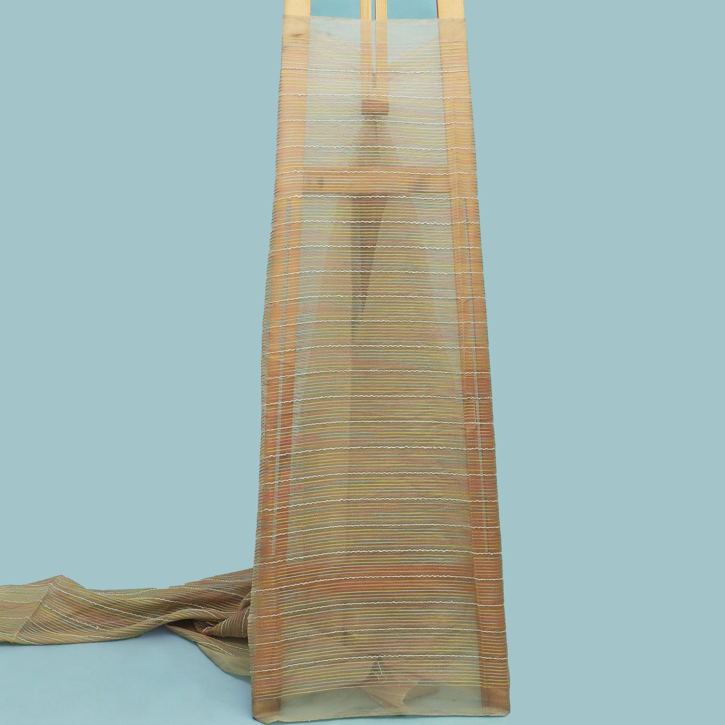 Rust Color Organza Stripe Fabric