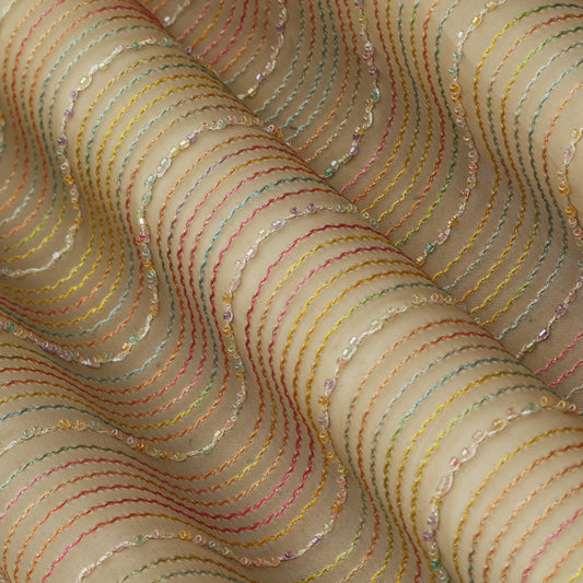 Rust Color Organza Stripe Fabric