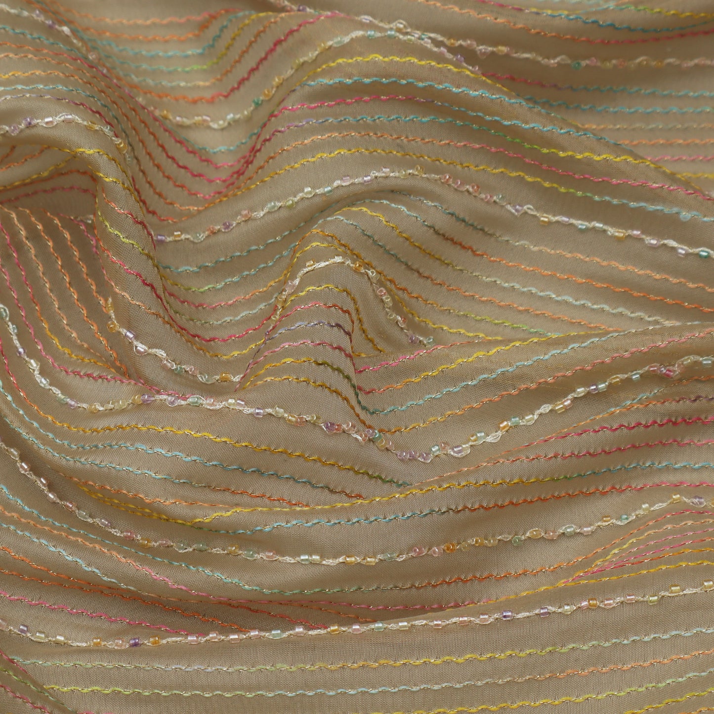 Rust Color Organza Stripe Fabric