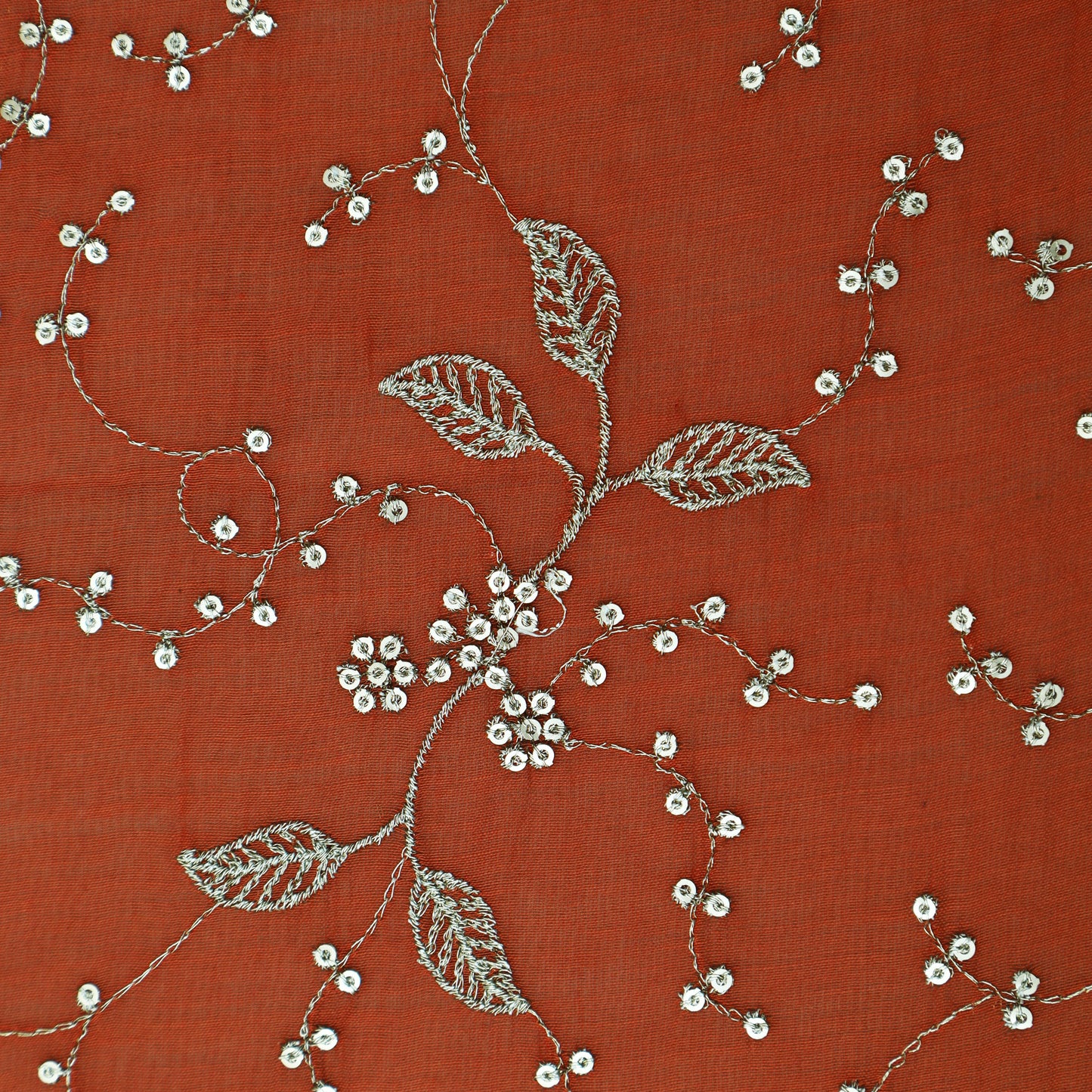 Orange Color Chanderi Embroidery Fabric