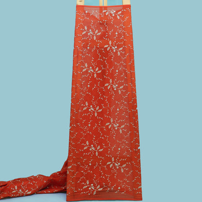 Orange Color Chanderi Embroidery Fabric