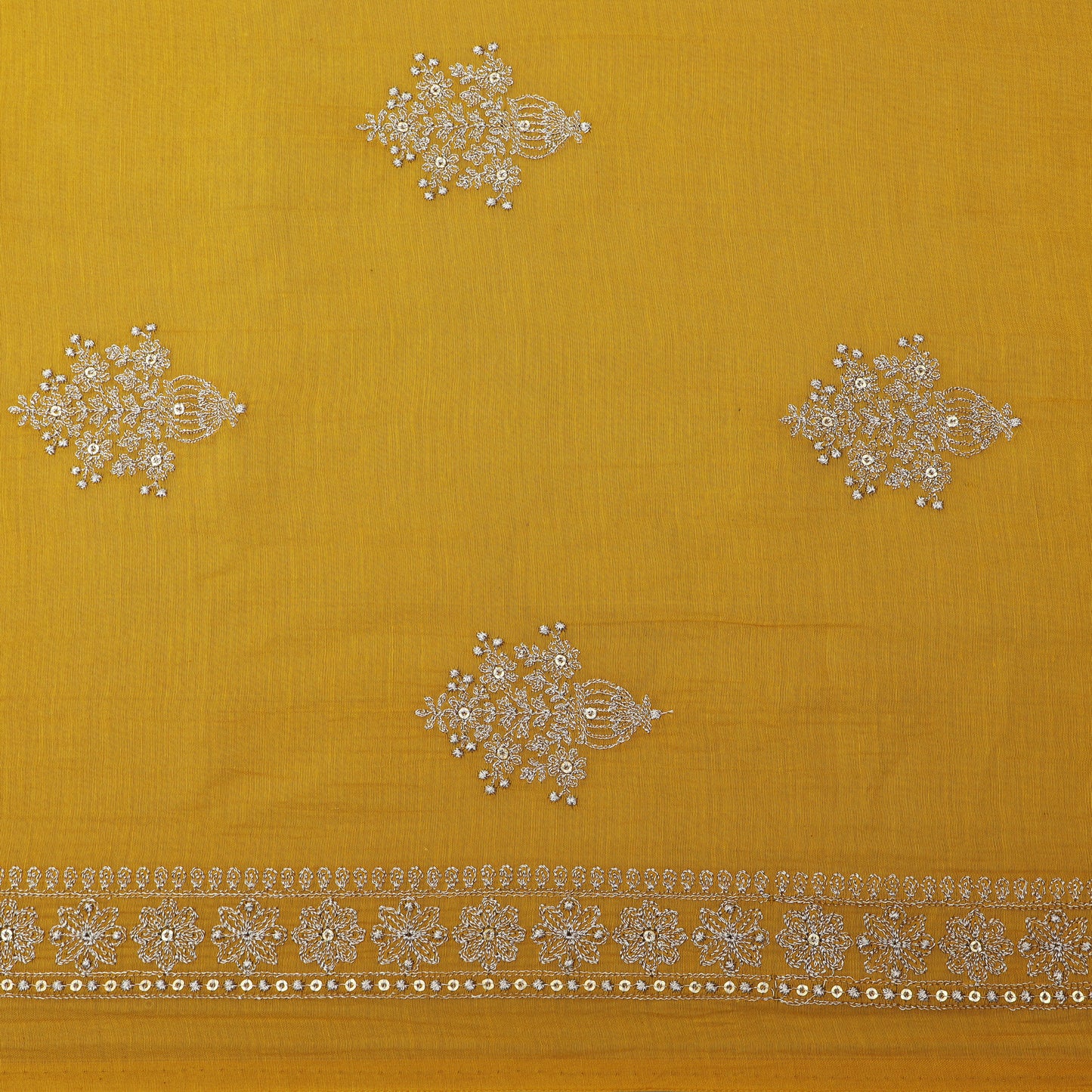 Yellow Color Chanderi Booti Fabric