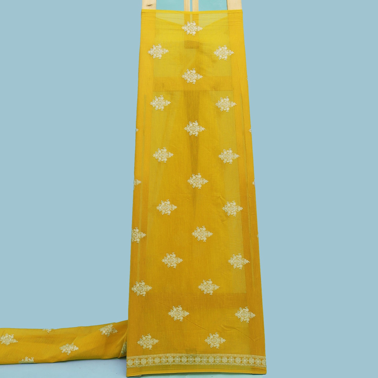 Yellow Color Chanderi Booti Fabric