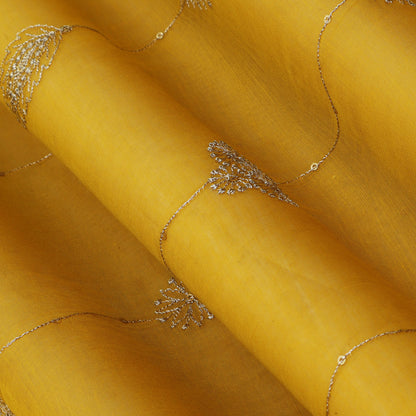 Yellow Color Chanderi Embroidery Fabric