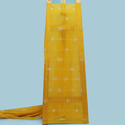 Yellow Color Chanderi Embroidery Fabric