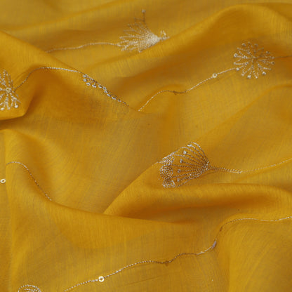 Yellow Color Chanderi Embroidery Fabric