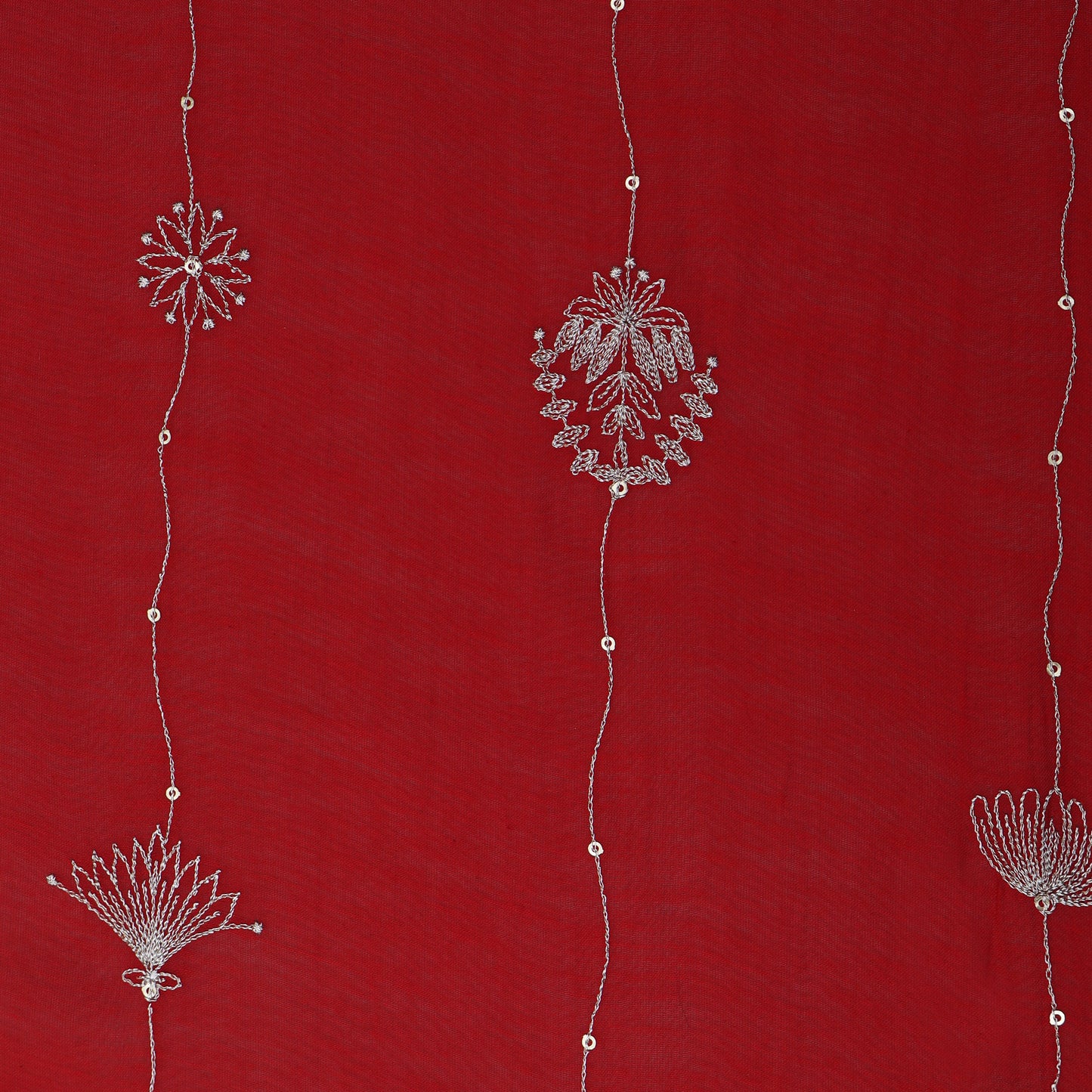 Maroon Color Chanderi Embroidery Fabric