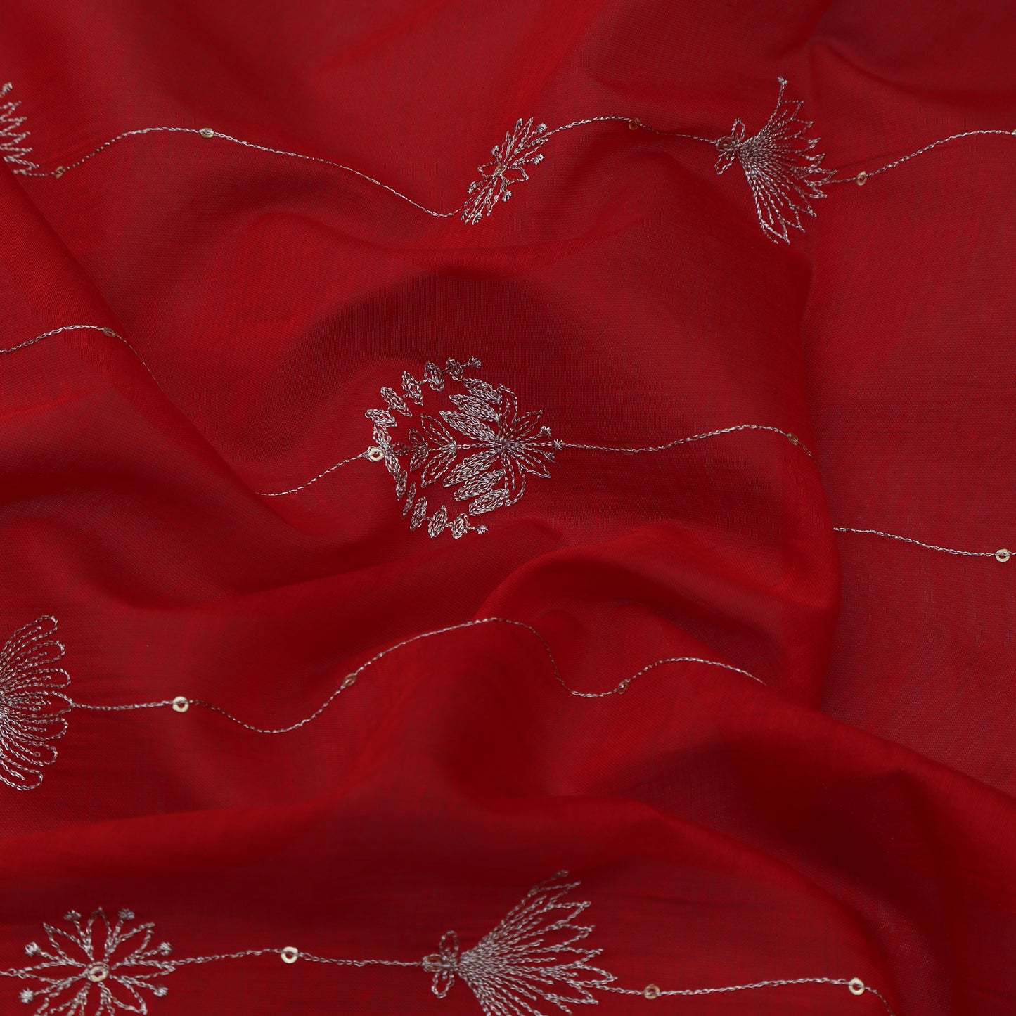 Maroon Color Chanderi Embroidery Fabric