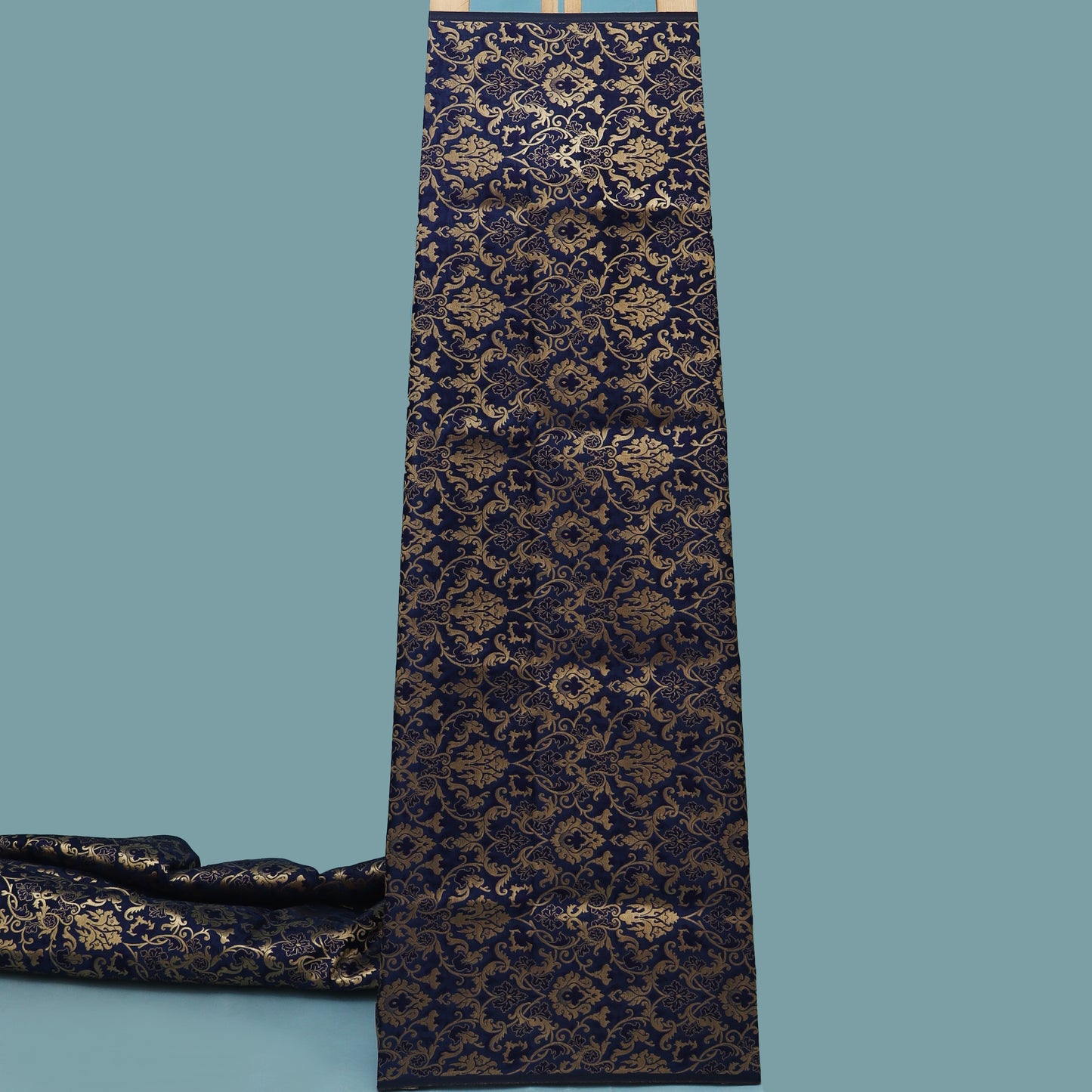 Navy Blue Color Brocade Fabric