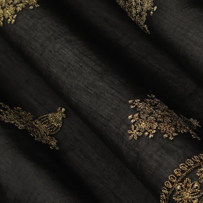 Black Color Color Chanderi Booti Fabric