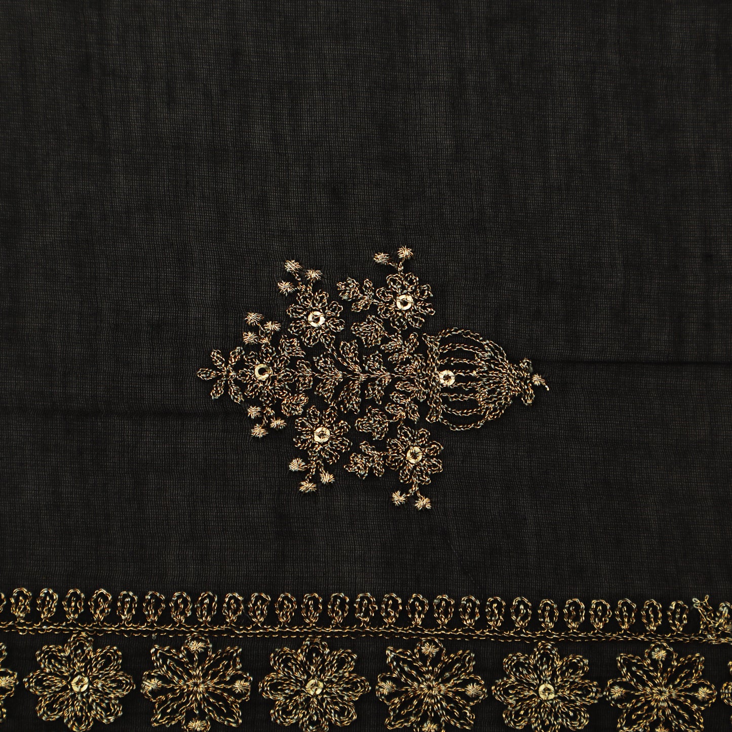 Black Color Color Chanderi Booti Fabric