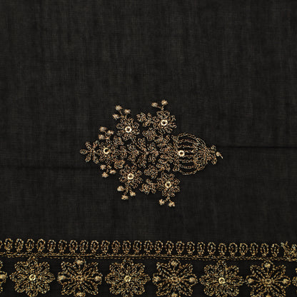 Black Color Color Chanderi Booti Fabric