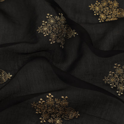 Black Color Color Chanderi Booti Fabric