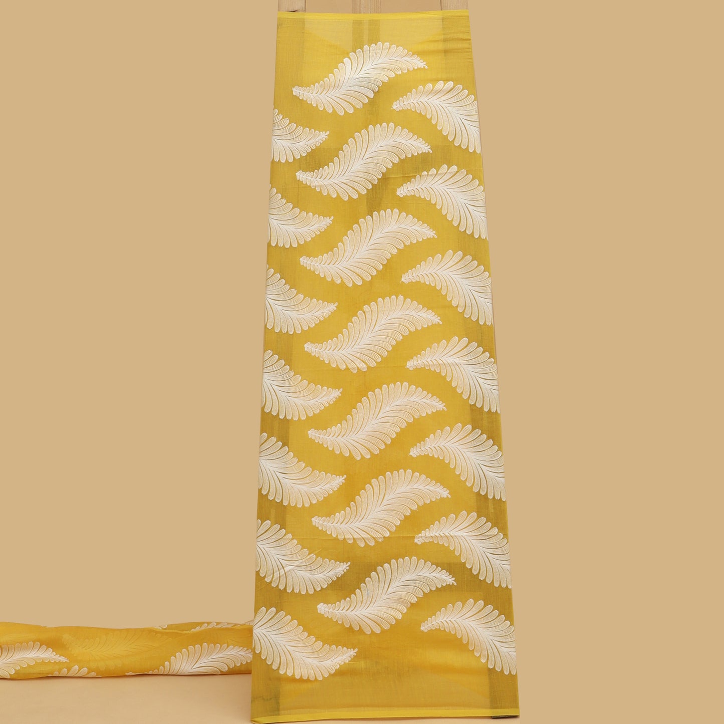 Yellow Color Kora Silk Chanderi Embroidery Fabric