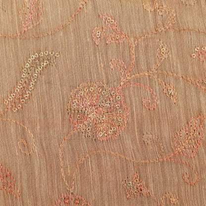 Peach Color Noil Silk Embroidery Fabric