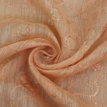 Peach Color Noil Silk Embroidery Fabric