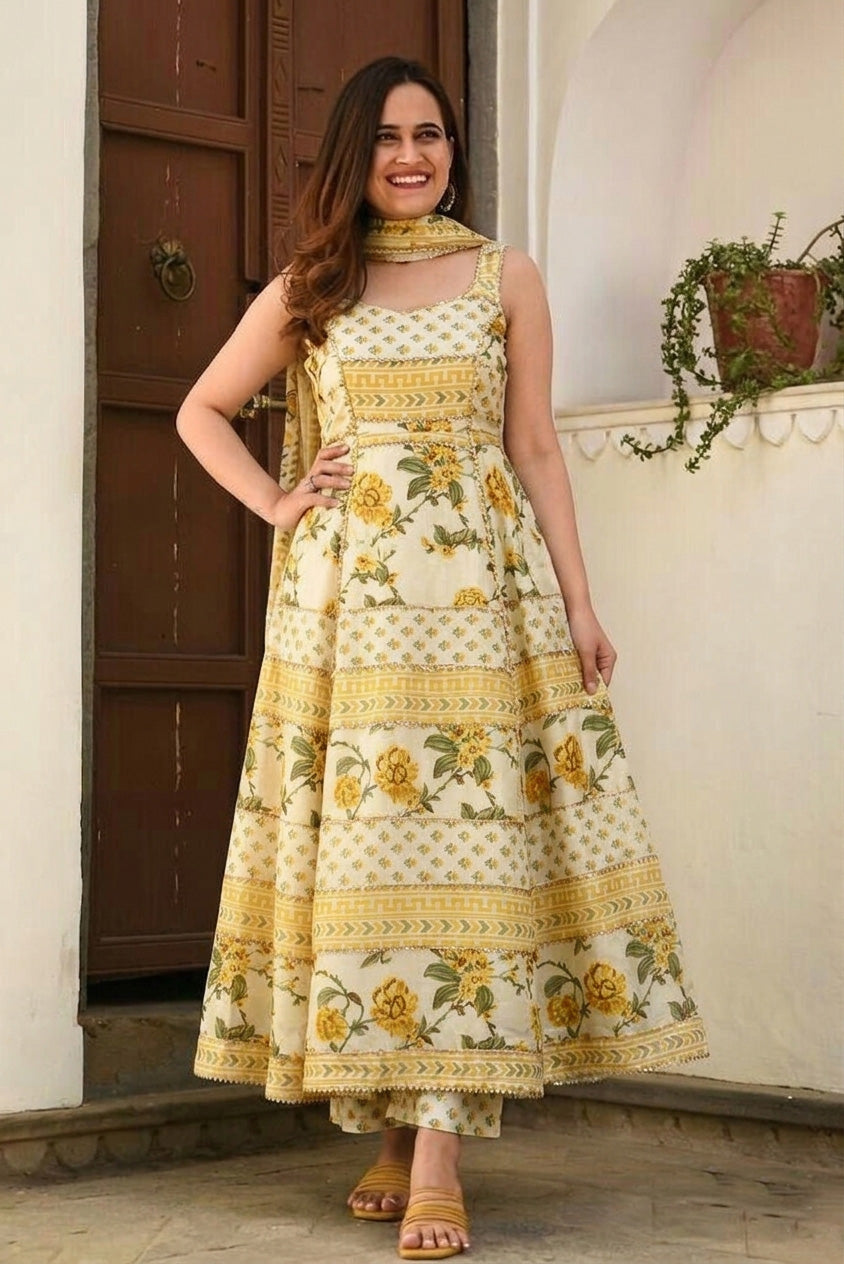 Chanderi Print Gota Work Fabric