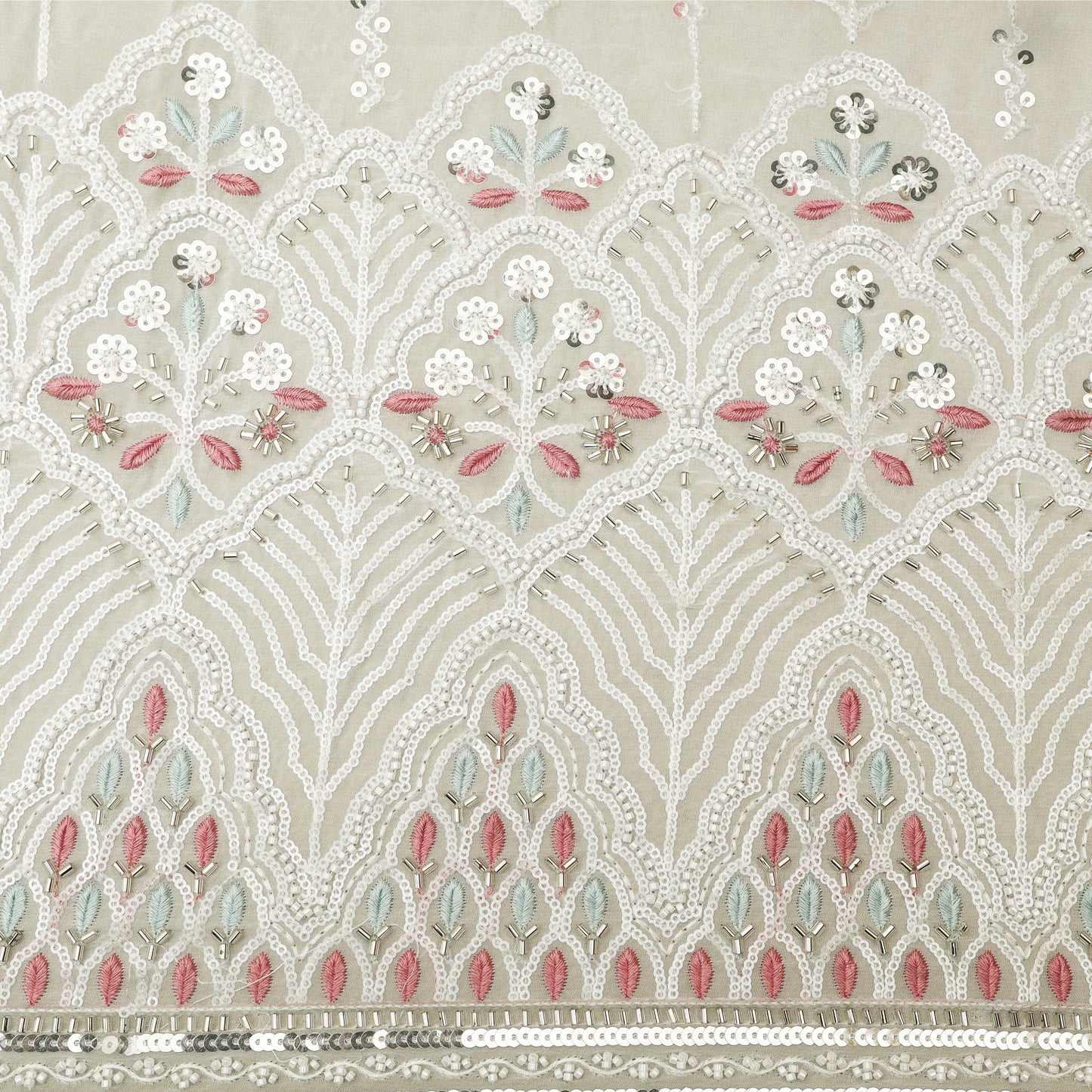 White Color Georgette Embroidery Fabric