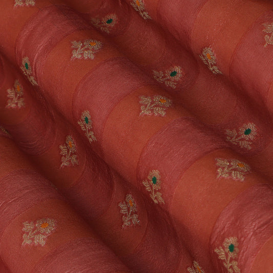 Peach Color Brocade Fabric