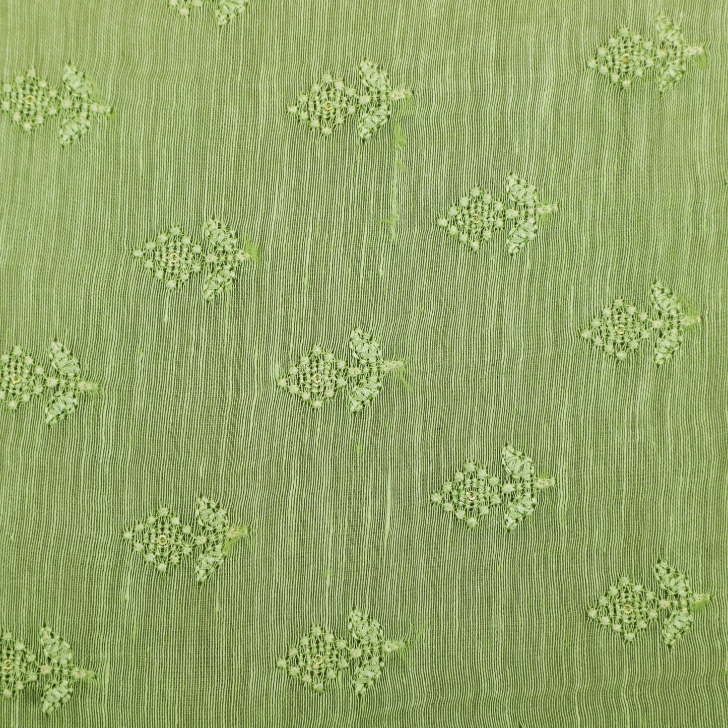 Green Color Noil Silk Embroidery Fabric