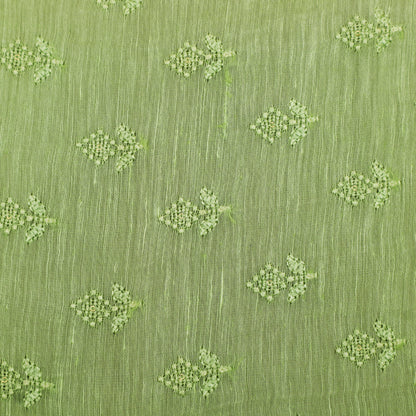 Green Color Noil Silk Embroidery Fabric