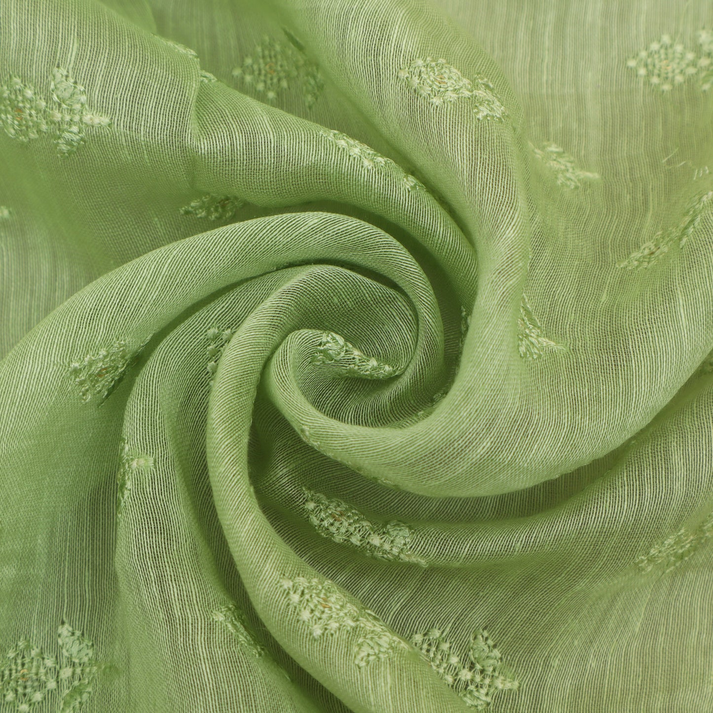 Green Color Noil Silk Embroidery Fabric