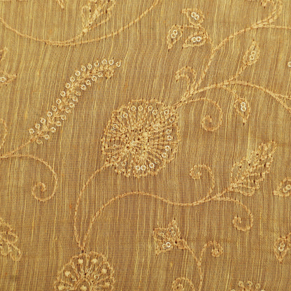 Mustard Color Noil Silk Embroidery Fabric