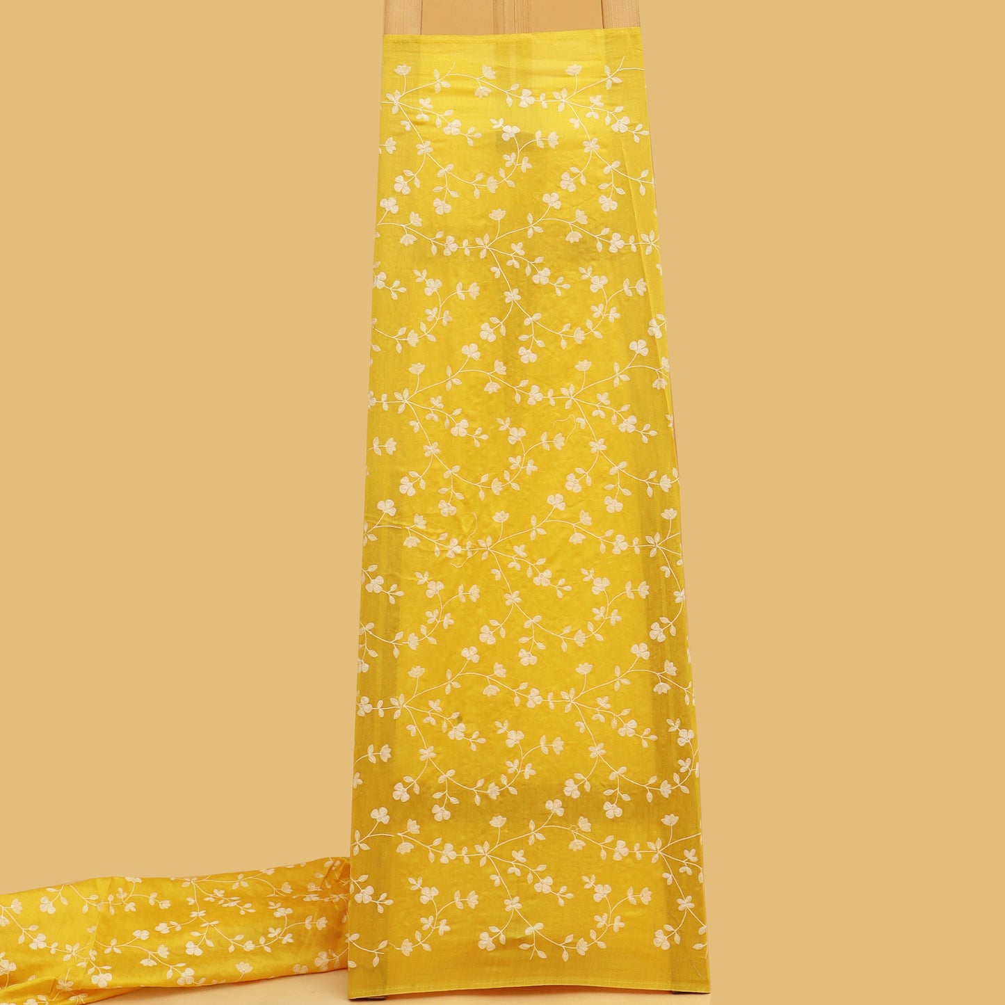 Yellow Color Chanderi Embroidery Fabric