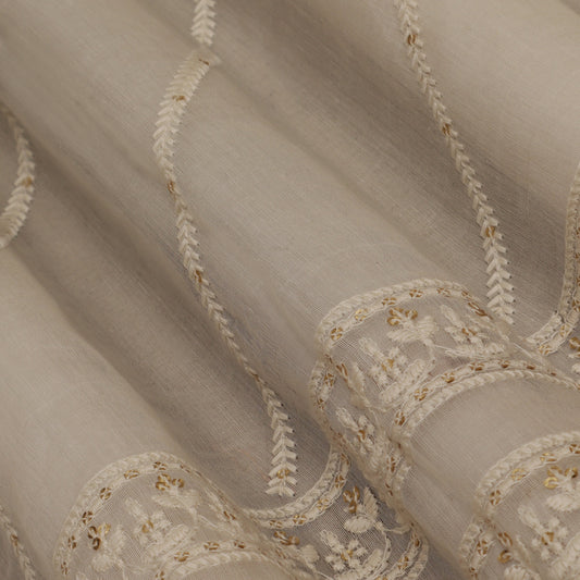 Off White Chanderi Embroidery Fabric