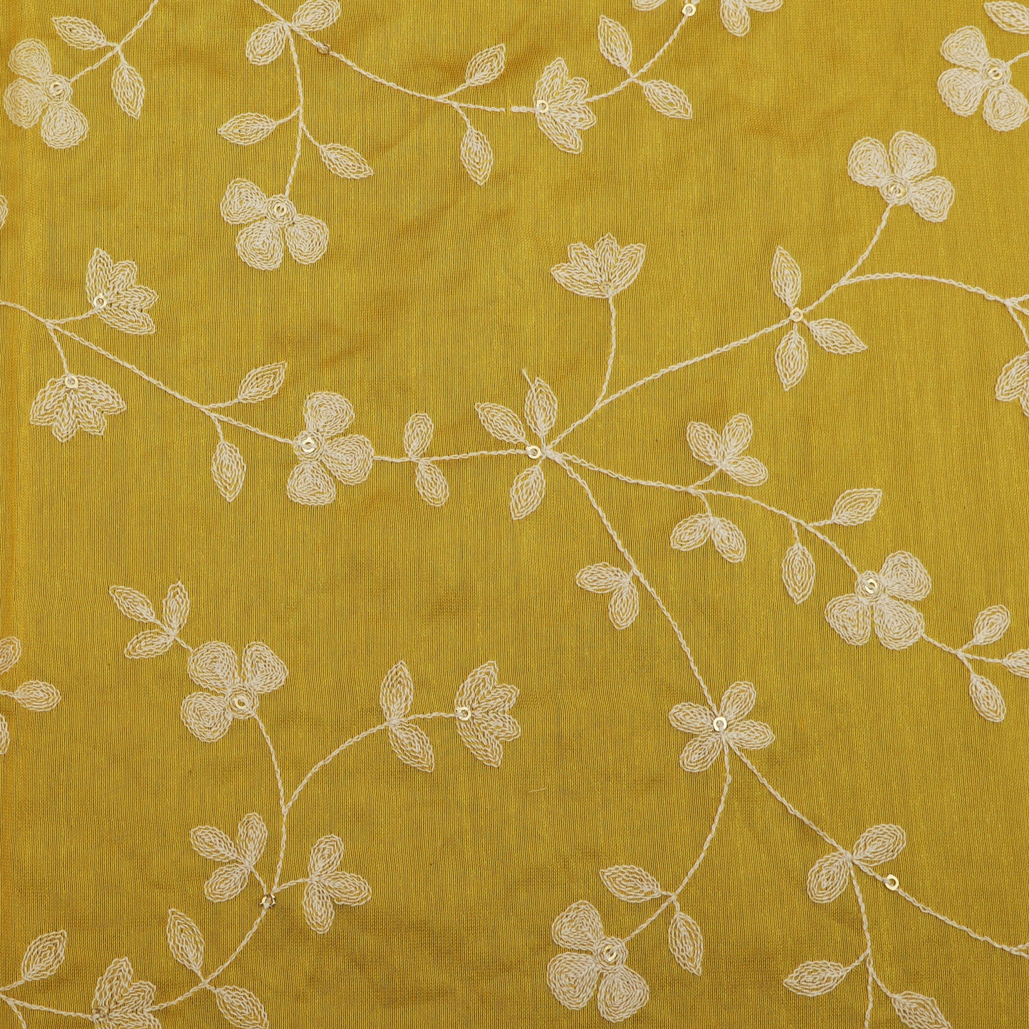 Yellow Color Chanderi Embroidery Fabric